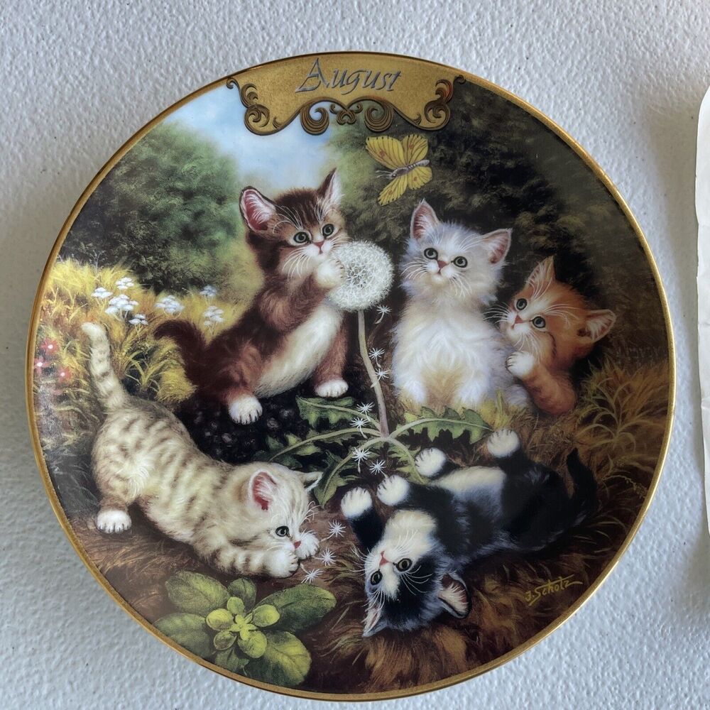 August - In The Meadow Plate Cat Kitten By Jurgen Scholz Timeless Tails 1999